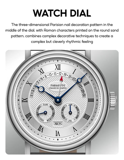 FARASUTE Men's Automatic Mechanical Watch – Flyback Seagull Movement, Sapphire Crystal