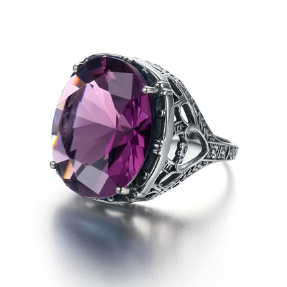 925 Sterling Silver Amethyst Gemstone Ring – Handmade Victorian Jewelry