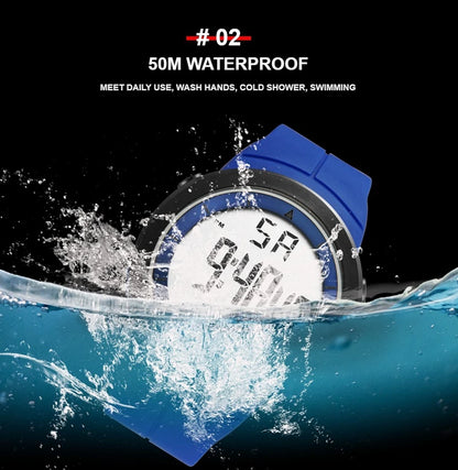 Men's Tactical Digital Watch – 50M Diving, Black LED Military, Alarm & Stopwatch