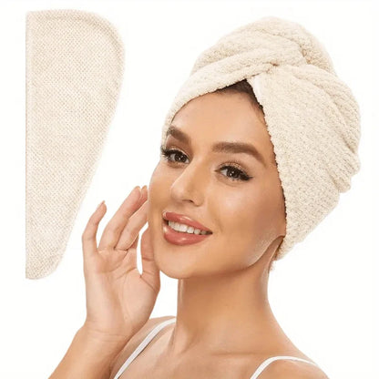 Solid Color Hair Towel Textured Dry Hair Cap 9.8 "X 25.5" Absorbent Hair Towel Wrap for Button-down Women - BeeTrendyShop.COM