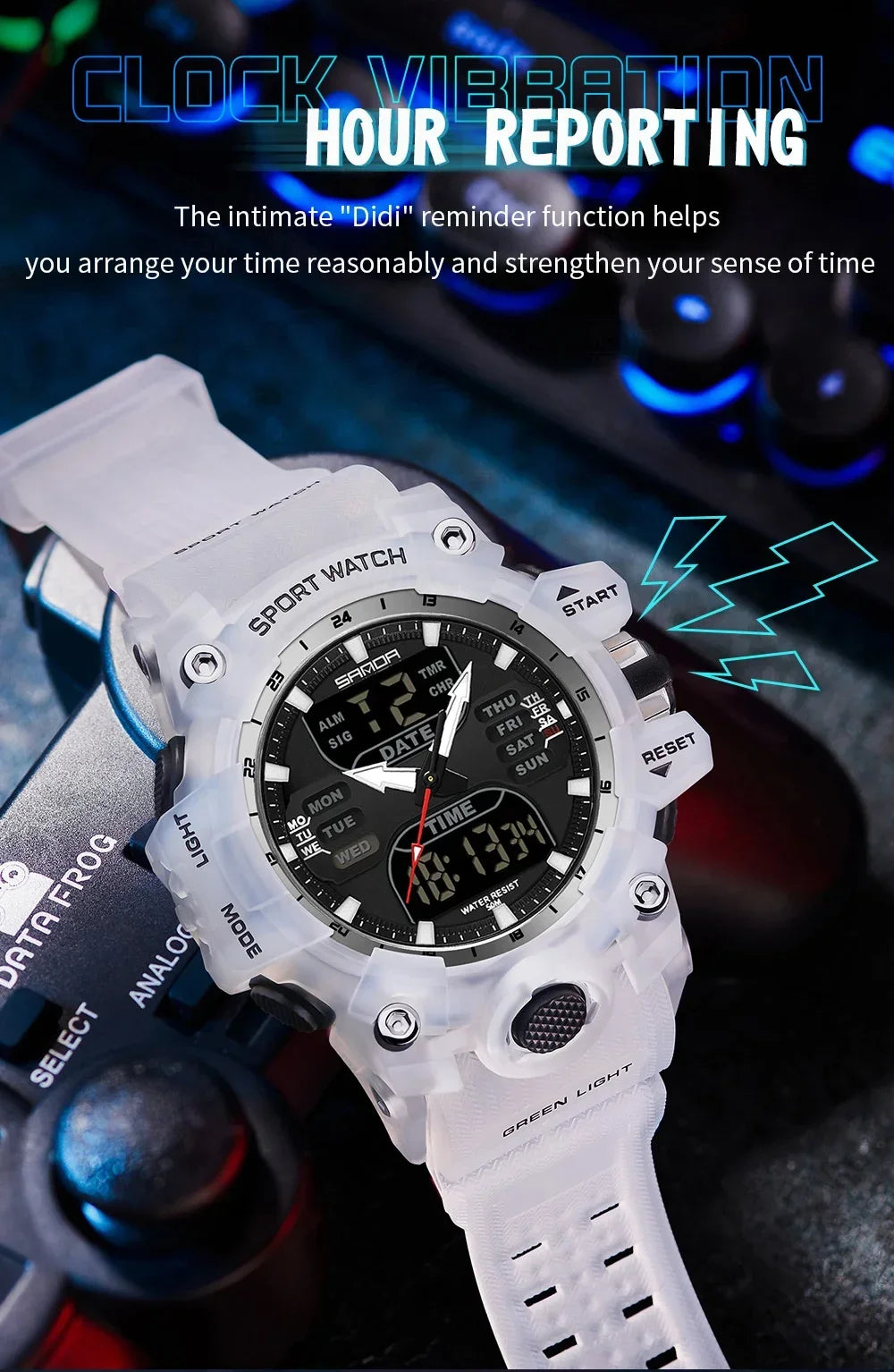 SANDA 6126  Digital Clock Dual Display Men Watches Waterproof Sports Watch Military Man Alarm Stopwatch Quartz Wristwatch Male