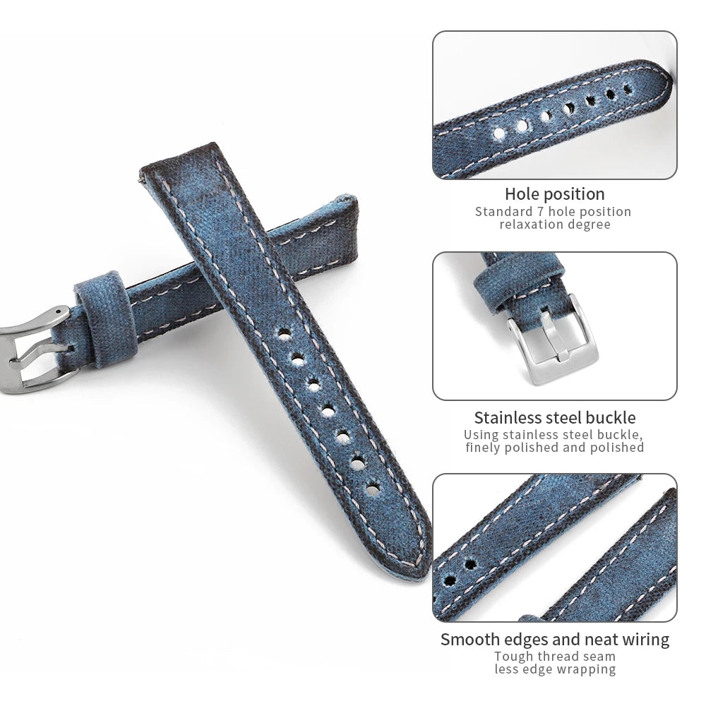 Retro Wet Wax Canvas Watch Band 18mm 19mm 20mm 21mm 22mm Gray Blue Brown Green Denim Strap Replacement Quick Release Watchbands - BeeTrendyShop.COM