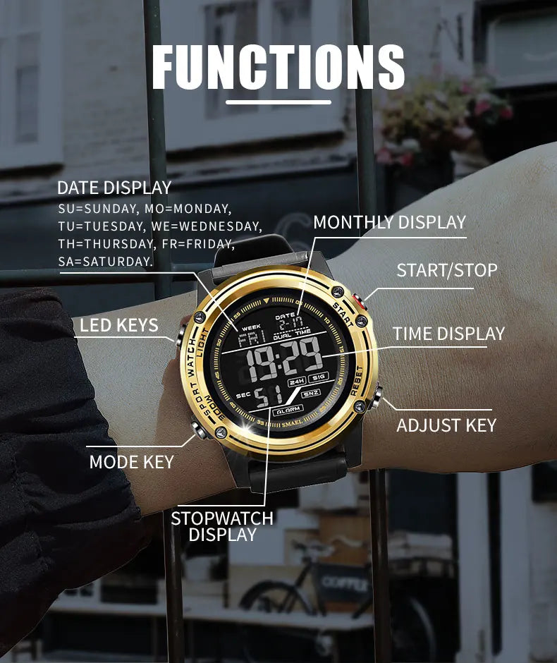Digital Watches for Men  50m Waterproof  Sports Watches LED Big Dail Display Digital Stopwatch 8125 LED Watch Men's Wristwatches