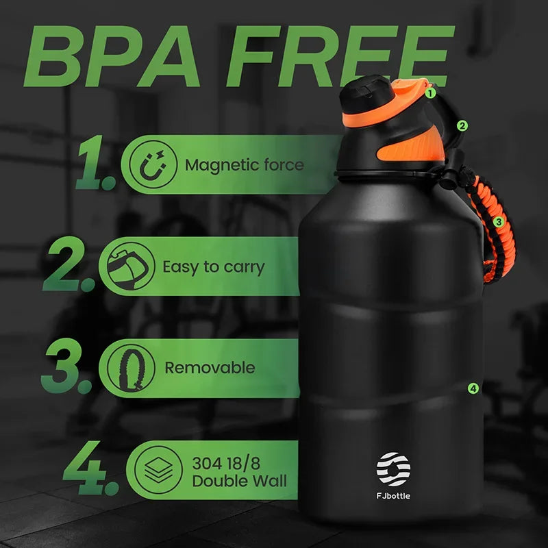 1.9L Stainless Steel Thermos Bottle with Rope – Portable Vacuum Flask for Sports & Gym