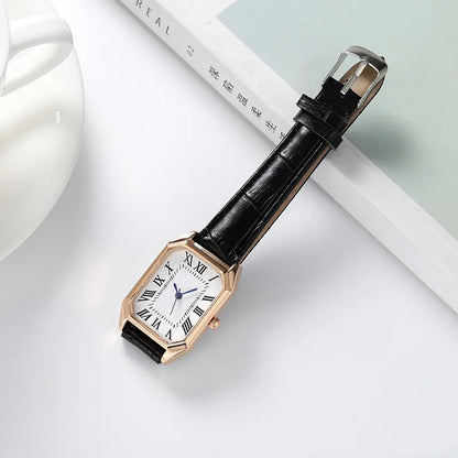 Retro Watches Classic Casual Quartz Dial Leather Strap Band Rectangle Clock Fashionable Wrist Watches for Women - BeeTrendyShop.COM
