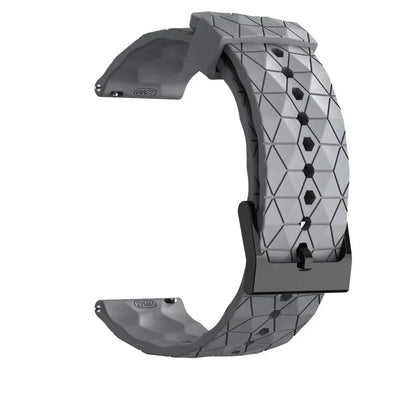Gray and black geometric-patterned watch strap on a white background