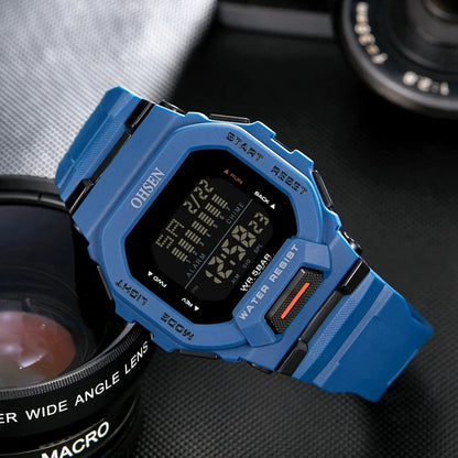 Men's Outdoor Tactical Digital Watch – Green Silicone, Waterproof, Big Dial, Sport Wristwatch