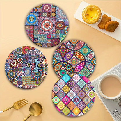 Mandala Wooden Placemats Set – 4pcs Durable Heat-Resistant Non-Slip Table Mats for Home & Office