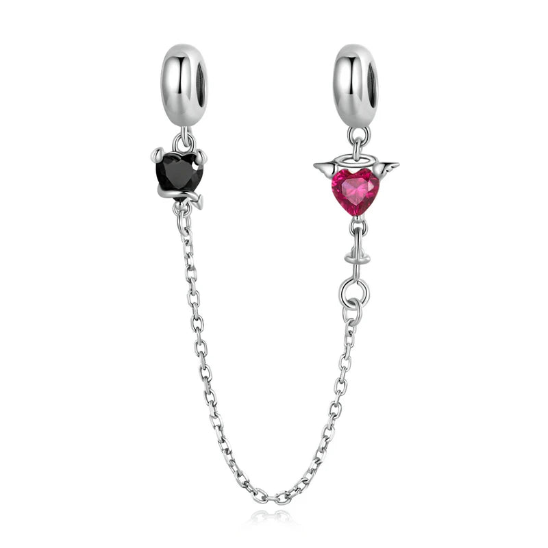 WOSTU 925 Sterling Silver Amimal Safety Chain Heart Key Flower Pendant CZ Charms Stopper Fit Original Bracelet DIY Fine Jewelry