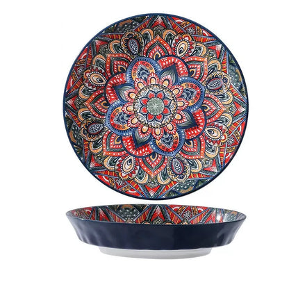 Bohemian Ceramic Tableware Set – Unique Floral Pattern Serving Plate for Home, Camping & Restaurant