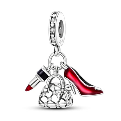 925 Sterling Silver Red Wine, Chili & Dumbbell Charm Bead – Fun DIY Jewelry