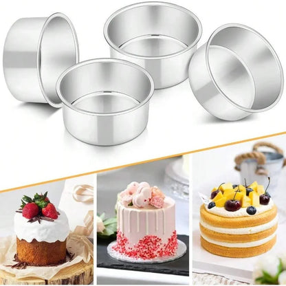 4-Piece Aluminum Mini Cake Pan Set 4 Inch – Solid Non-Stick Baking Mold for Pizza & Cakes