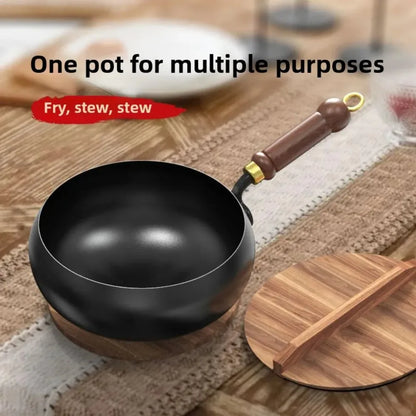 28CM Handmade Pure Iron Big Belly Frying Pan – Non-Coating Smooth Stew Pot