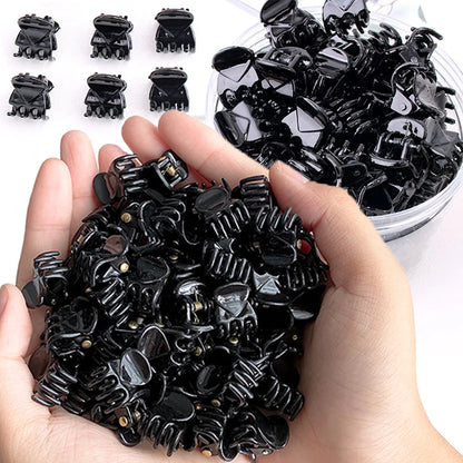 Mini Hair Claw Clips – Black Plastic Hairpins for Women, Girls & Kids