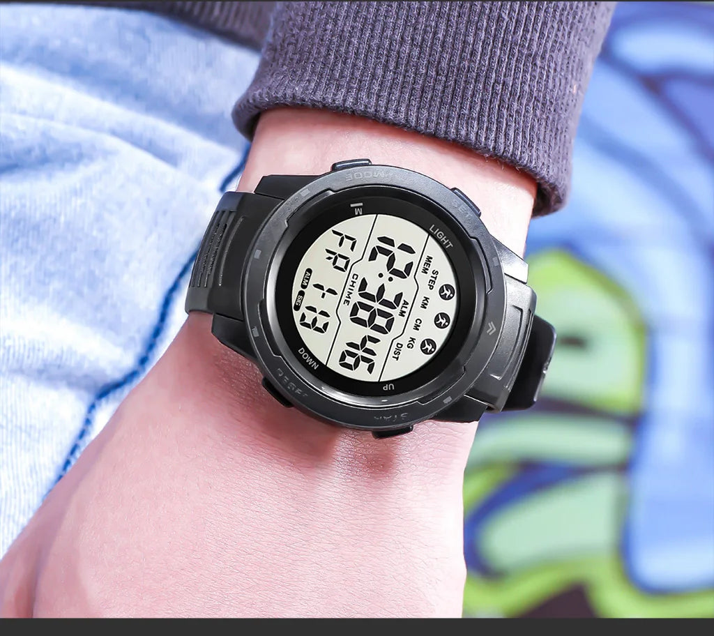 Digital Watches Men Men Numbers Sport Watch 5ATM Waterproof Back Light Round Screen Digital Multifunction Alarm Swimming