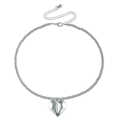 Y2K Heart Pendant Multilayer Choker Necklace – Glass & Zinc Alloy Women’s Jewelry
