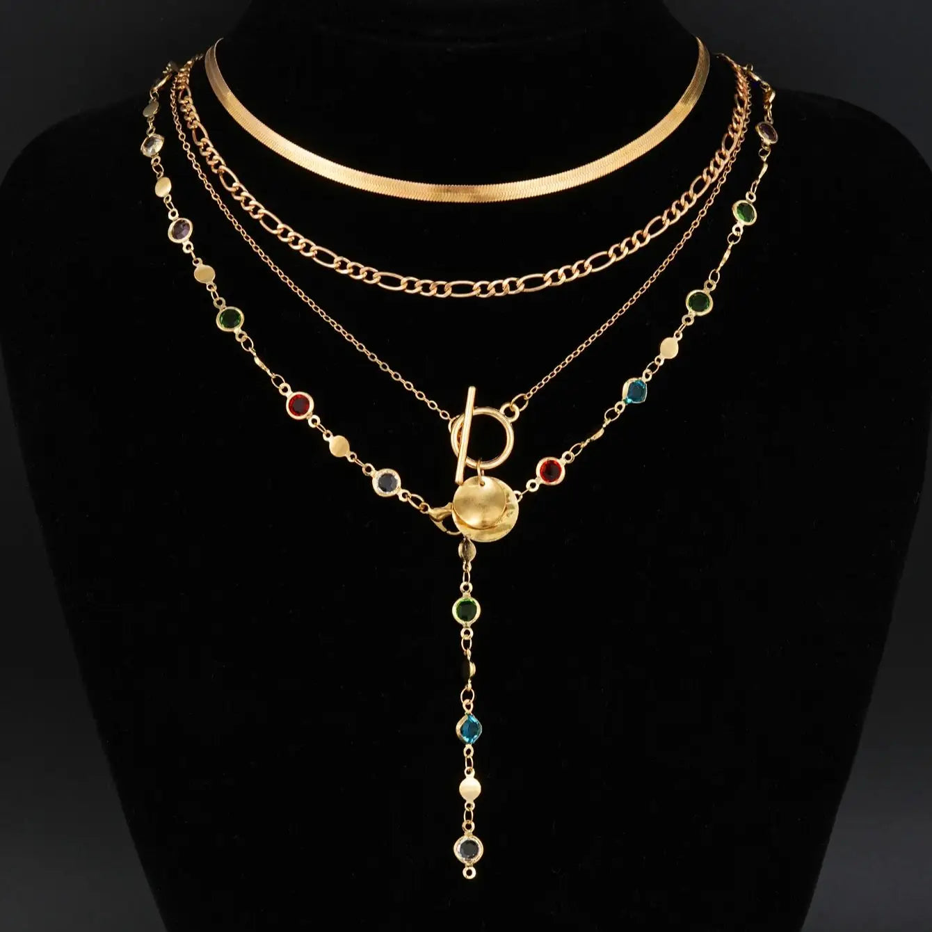 Vintage Gemstone Layered Necklace Set (3/4 -Piece)