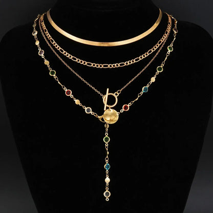 Vintage Gemstone Layered Necklace Set (3/4-Piece)