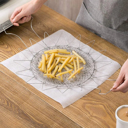 1PC Stainless Steel Deep Fry Basket Telescopic Foldable Frying Basket Kitchen Wire Mesh French Chip Frying Serving