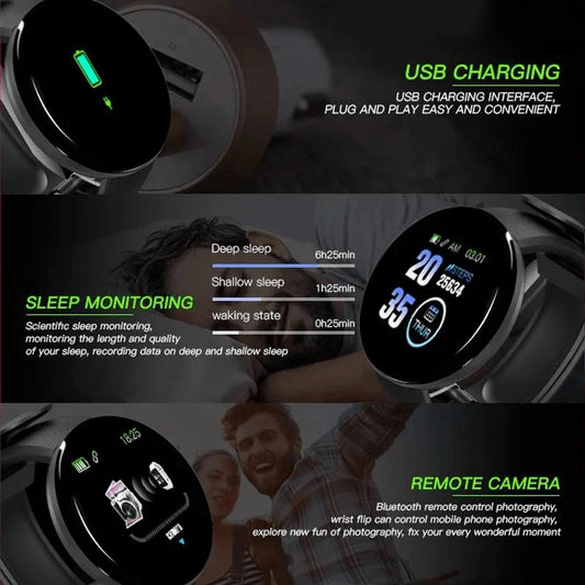 D18 Multifunctional Smart Watch Men & Women Bluetooth Connected Phone Music Fitness Sports Bracelet Sleep Monitor watch