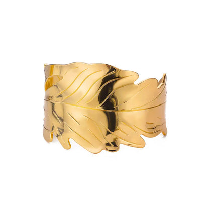 Classic Gold Leaf Opening Bangle – Stainless Steel Bracelet for Women
