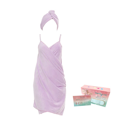 2 Pcs Set Women Camisole Shower Dress Sexy Backless Absorbent Wearable Bath Towel Suspenders Nightdress Dress - BeeTrendyShop.COM