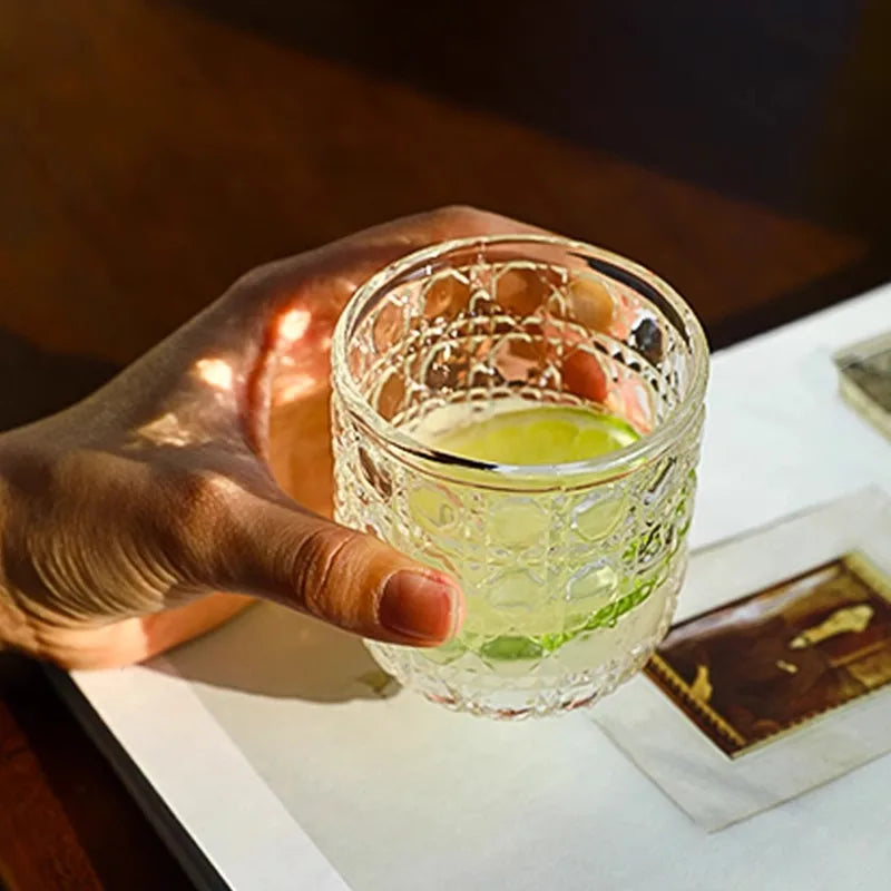 Embossed Pattern Large Capacity Drinking Glass Cup Thickened Water Cup Set Juice Coffee Drinkware Whiskey Beer Mugs Glassware