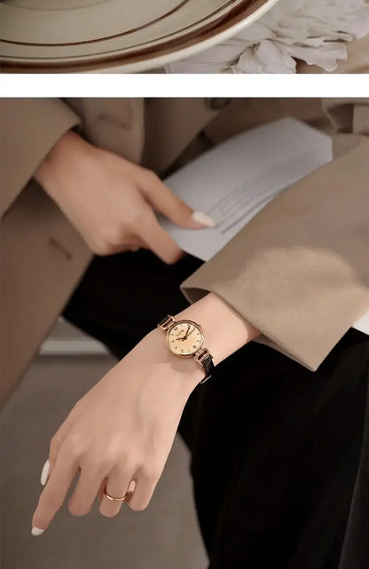 Retro High-end Round Dial Quartz Watches for Women PU Leather Strap Wristwatches Fashion Simple Temperament Girls Watch Gifts - BeeTrendyShop.COM