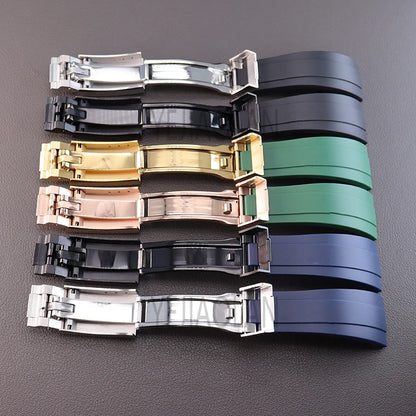 Silicone Watch Strap 20mm with Stainless Steel Buckle – Compatible with Rolex Daytona, SKY-DWELLER, YACHT-MASTER & NH35 Watches