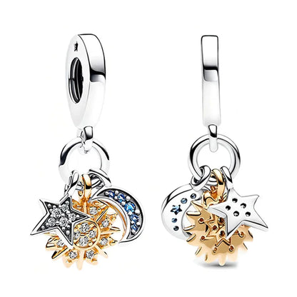 925 Sterling Silver Colorful Sun Moon Stars Dangle Charm – DIY Jewelry