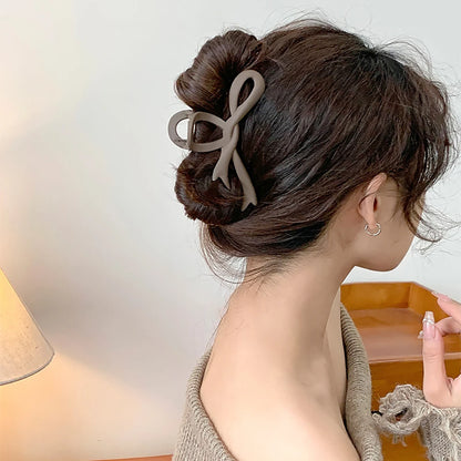 Matte Ribbon Bow Hair Claw Clip – Vintage Shark Ponytail Barrette for Women