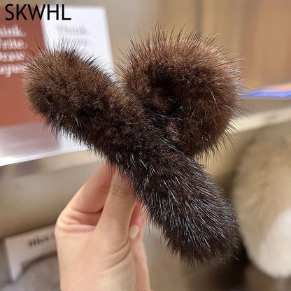 Faux Fur Ponytail Hair Claw Clip – Fluffy Shark Clip for Women & Girls
