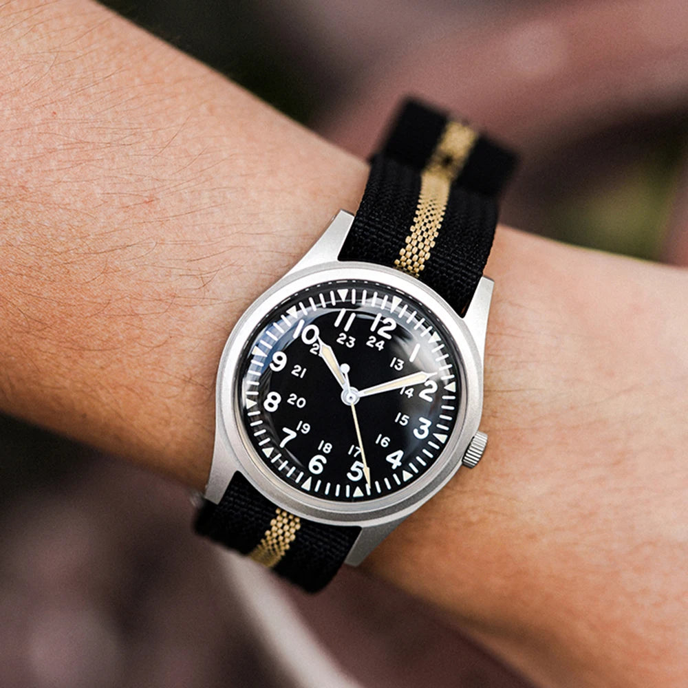 Military Watches for Men 34.5mm Quartz Super 2035 Movement Luminous Retro Wristwatch with Rugged Nylon Band 50m Waterproof - BeeTrendyShop.COM