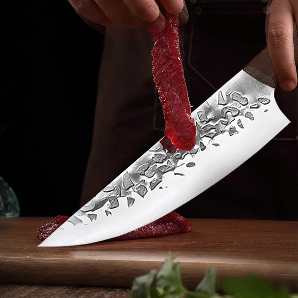 8inch Hammer Forged Japanese Chef Butcher Kitchen Knife with Solid Wood Handle Slicing Boning Sushi Meat Cutting Culinary Tool