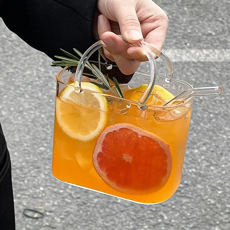 770ML Handbag Glass Beverage Cup with Straw – Cocktail Fruit Tea Juice Mug