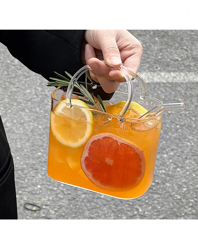 770ML Handbag Glass Beverage Cup with Straw – Cocktail Fruit Tea Juice Mug