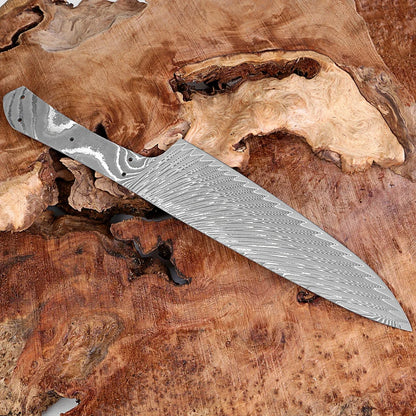 Japanese Damascus Chef Knife Blank – 8-Inch Full Tang Heat Treated DIY Knife Making Material