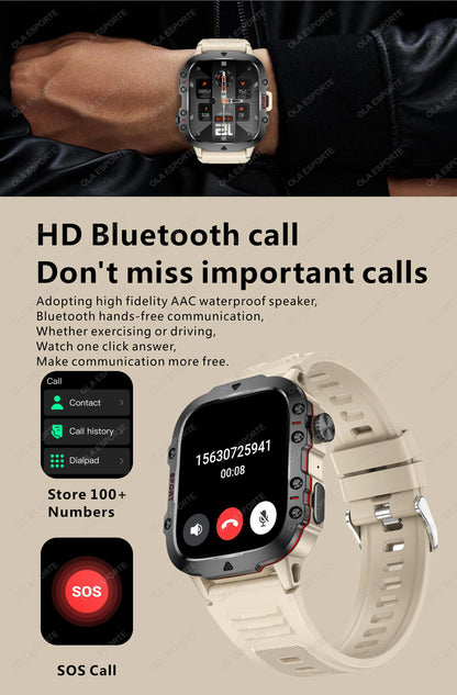 Military Smartwatch for Men – IP68 5ATM Waterproof, Outdoor Fitness Tracker, Health Monitor, Bluetooth