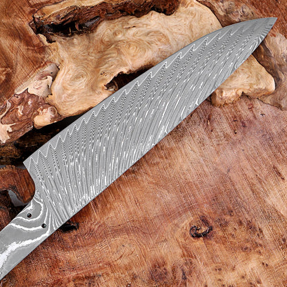 Japanese Damascus Chef Knife Blank – 8-Inch Full Tang Heat Treated DIY Knife Making Material
