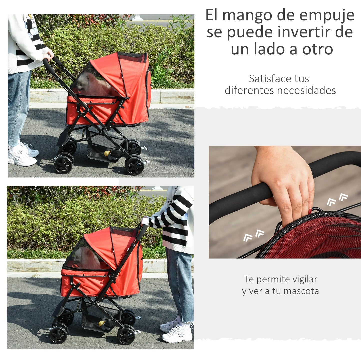 Pawhut Adjustable Canopy Pet Stroller - Lightweight & Foldable