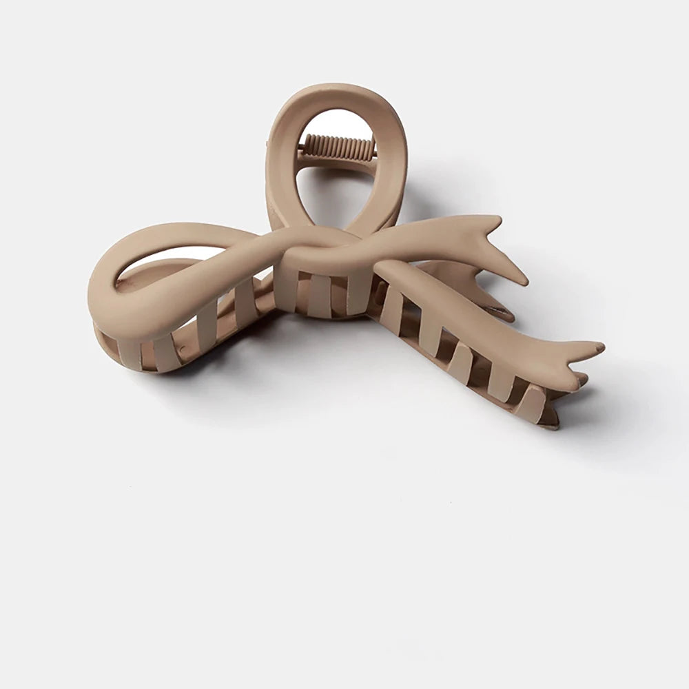 Matte Ribbon Bow Hair Claw Clip – Vintage Shark Ponytail Barrette for Women