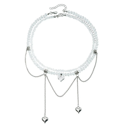 Y2K Heart Pendant Multilayer Choker Necklace – Glass & Zinc Alloy Women’s Jewelry