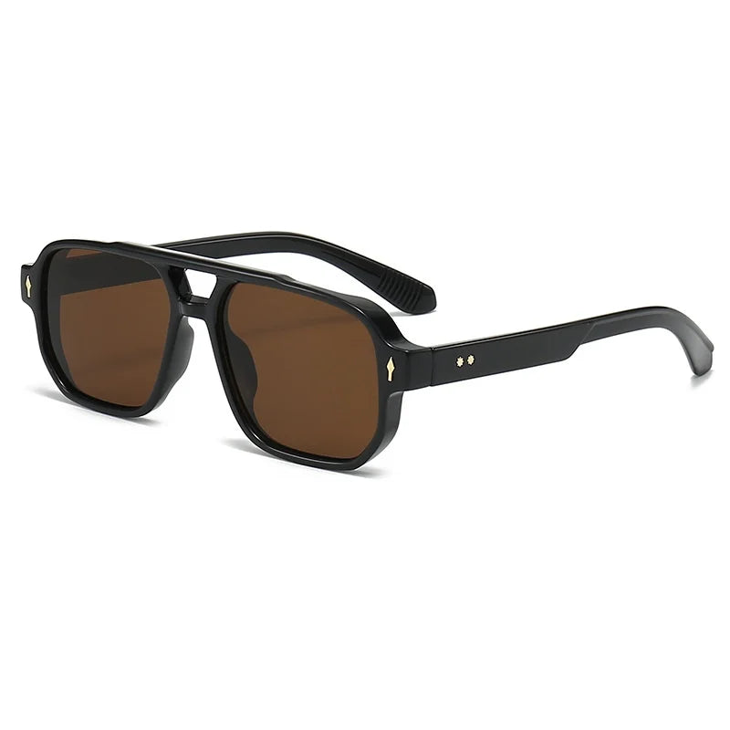 Retro Double Bridge Square Sunglasses – Luxury Rivet Design UV400 Unisex