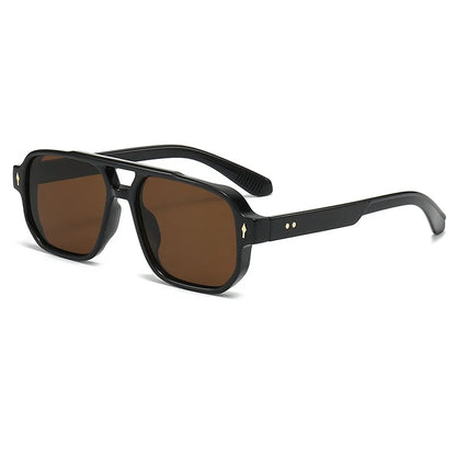 Retro Double Bridge Square Sunglasses – Luxury Rivet Design UV400 Unisex