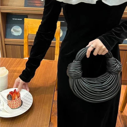 Handbags for Women 2025 New Gold Luxury Designer Brand Handwoven Noodle Bags Rope Knotted Pulled Hobo Silver Evening Clutch Chic - BeeTrendyShop.COM