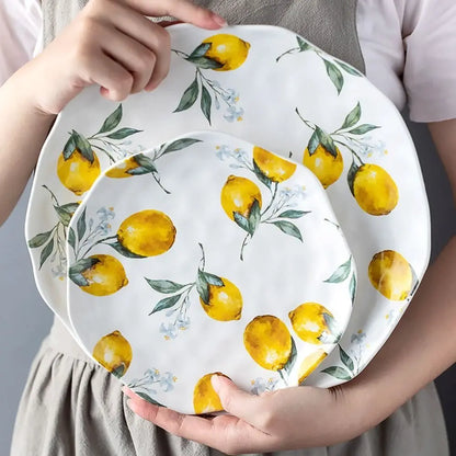 Creative Lemon Pattern Ceramic Dinner Plate – Irregular Shape Nordic Salad & Steak Platter