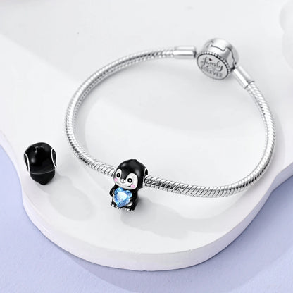 Silver Cute Animal Charm Bead – Penguin & Avocado Dangle Pendant for Bracelets