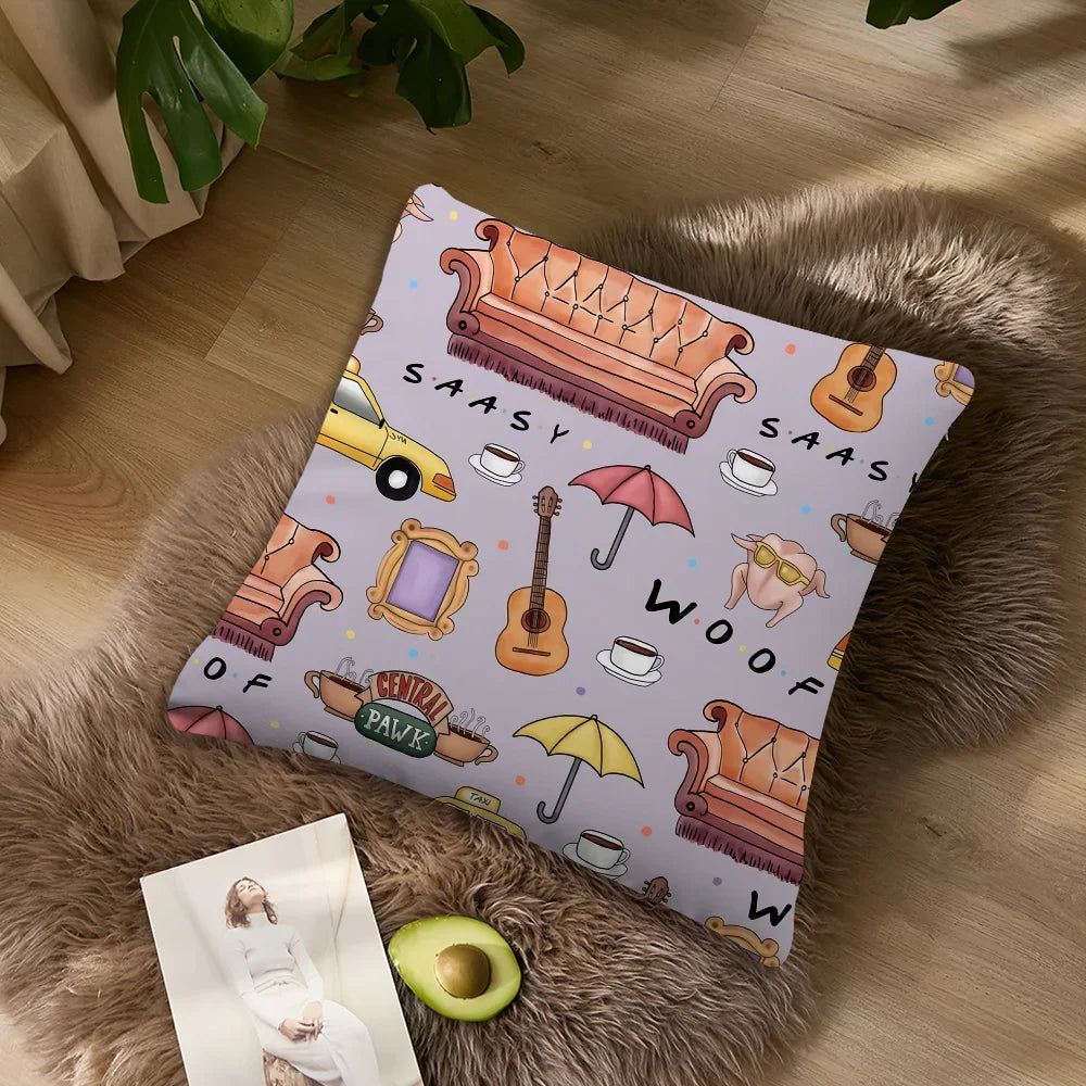 Classic Friends TV Show Cushion Cover – Sofa & Bedroom Headboard Backrest Square Pillowcase