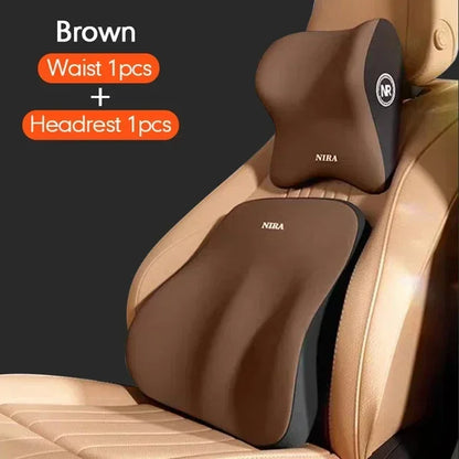 Car Memory Foam Lumbar & Neck Support Pillow – Removable Washable Backrest for Universal Vehicles
