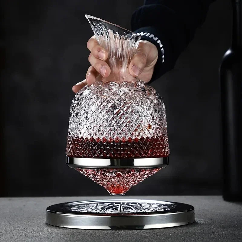 360° Rotating Wine Decanter – 1500ml Crystal Glass Aerator Jug